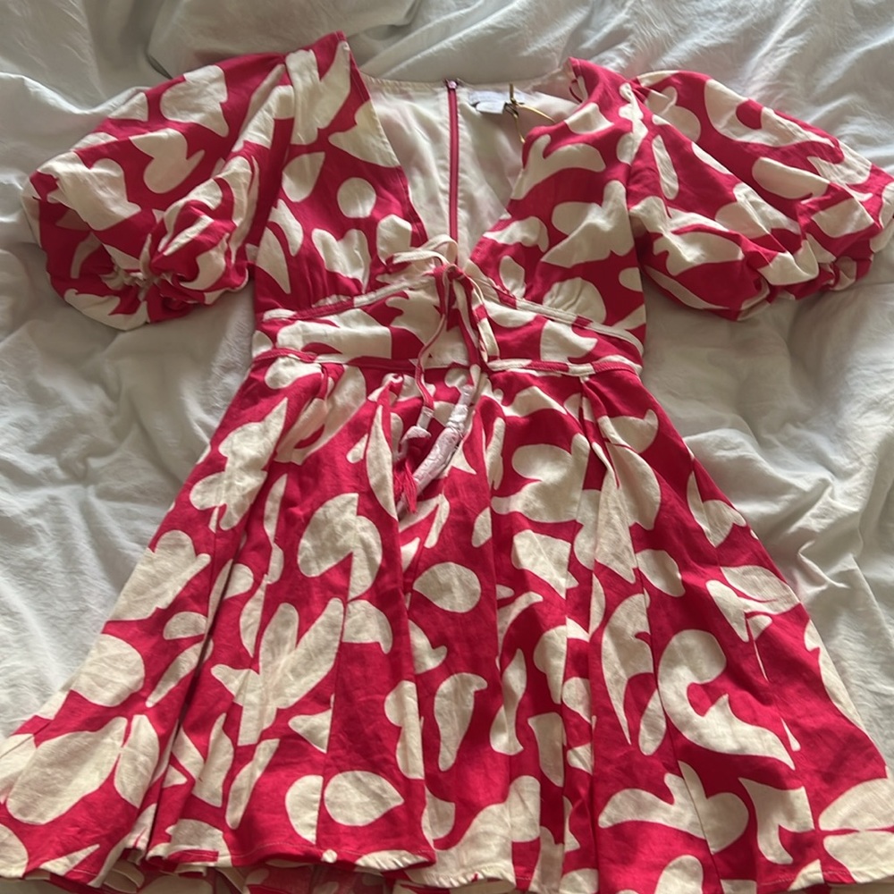 NWT House of Harlow 1960 Pink and White Linen Mini Dress - Picture 3 of 6